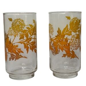 Libbey‎ 16 oz Drinking Glasses Orange Ombre Dandelions Tall 5.5" Set of 2